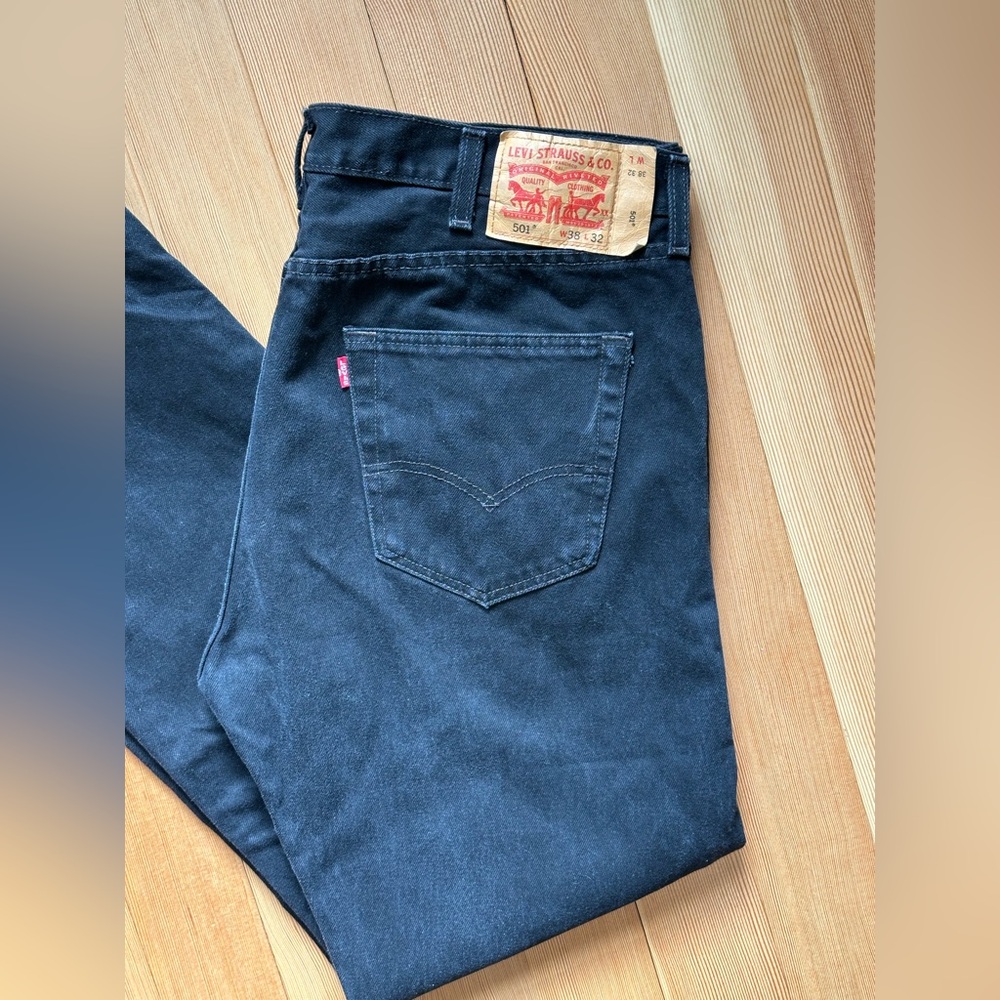 Levi’s 501 Button Fly Jeans Men’s 38x32 Straight Leg Black Made In Mexico - Picture 12 of 12
